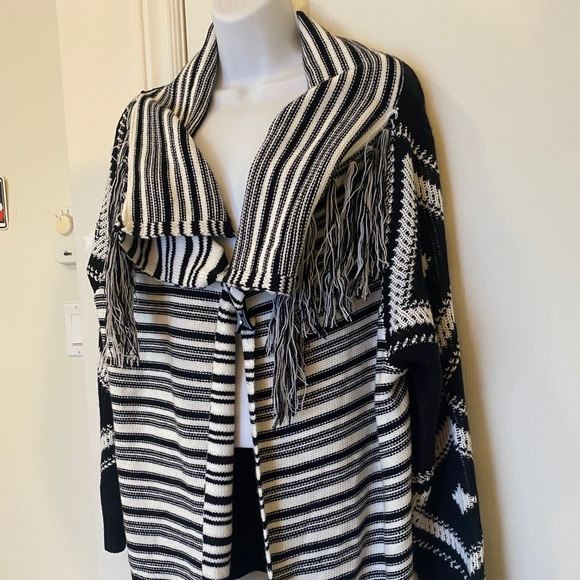 FDJ open front cozy cardigan poncho black white - Picture 3 of 11